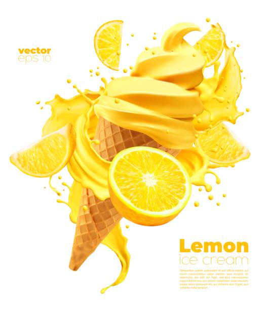 isolierte zitronen-softeistüte mit spritzer - lemon ice cream stock-grafiken, -clipart, -cartoons und -symbole