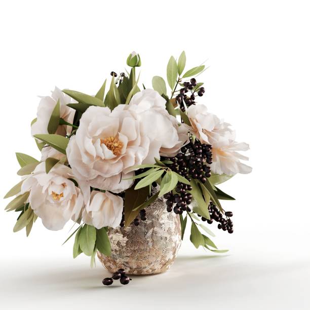 istock Realistic 3d bouquet of flowers isolated on a vertical white background. 1442110954