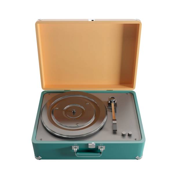 istock Realistic 3d portable turntable record player isolated on a vertical white background. 1442110957