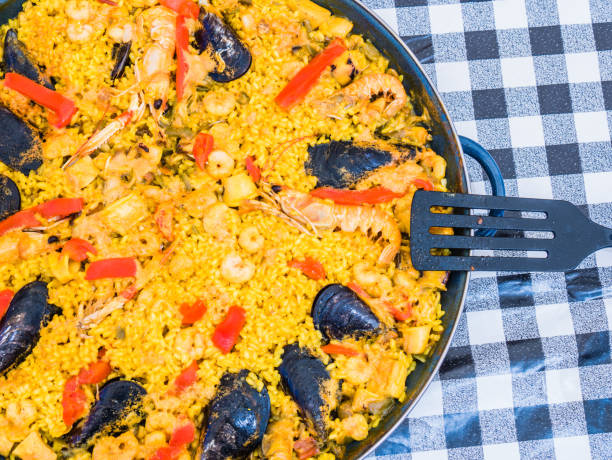 istock Closeup of paella, a typical Spanish food 1442112218