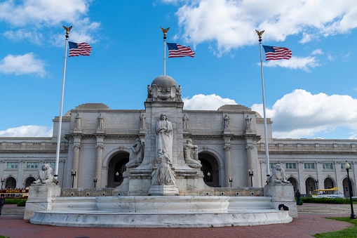 Washington DC, United States – May 14, 2019: Washinton D.C.'s train station exterior during a sunny spring day.