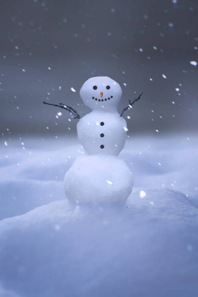 istock Snowman standing on a snowy hill. 1442112909