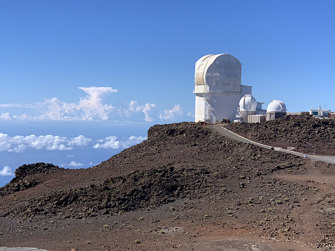 A beautiful shot of the observatory at Haleakala, the East Maui Volcano in Hawaiian Island of Maui.