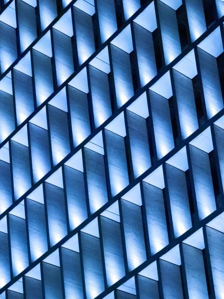 istock Vertical shot of a blue lighted construction for background or wallpaper 1442113501