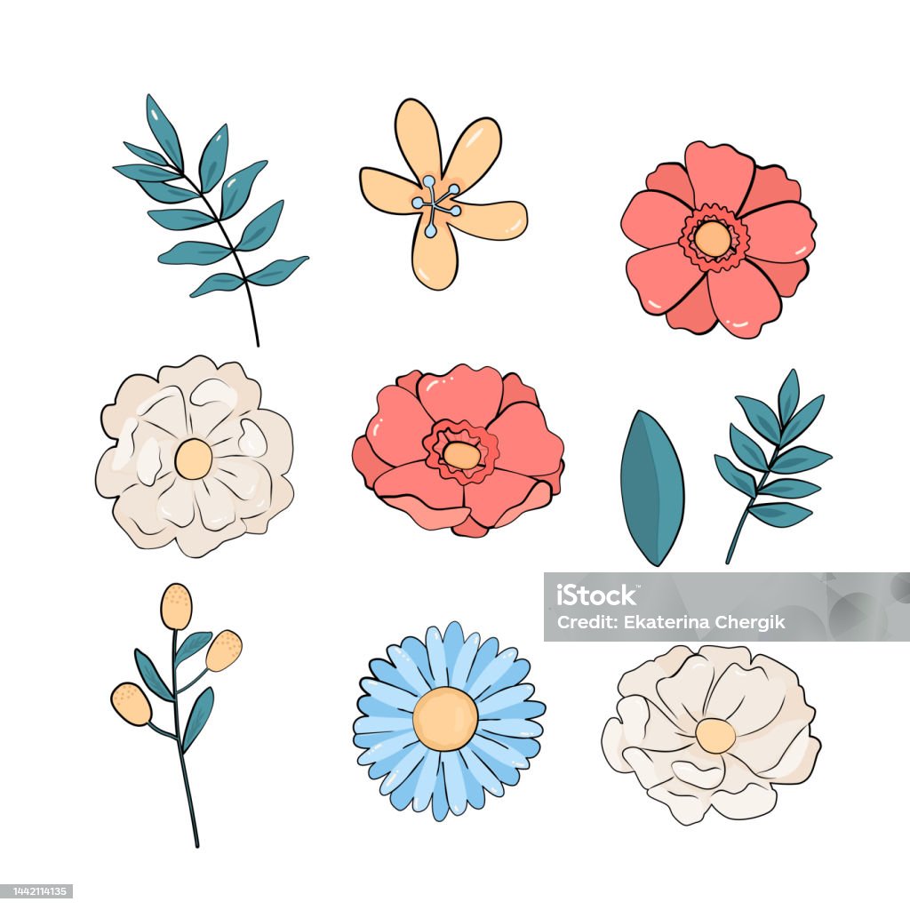 Ilustración de Conjunto Con Imágenes Prediseñadas De Flores Y Hojas Ilustración Vectorial De Dibujos Animados y más Vectores Libres de Derechos de Arte - iStock Ilustración de Conjunto Con Imágenes Prediseñadas De Flores Y Hojas Ilustración Vectorial De Dibujos Animados y más Vectores Libres de Derechos de Arte - iStock