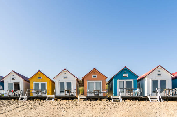 istock Colored beach houses in the Netherlands 1442115314