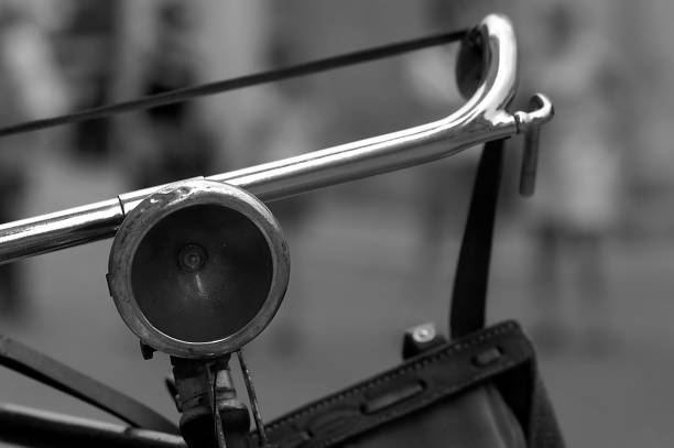 istock Grayscale shot of a bicycle handlebar, in front of a blurry background 1442115969