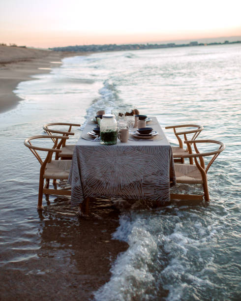 istock Romantic dinner honeymoon by the beach 1442116108