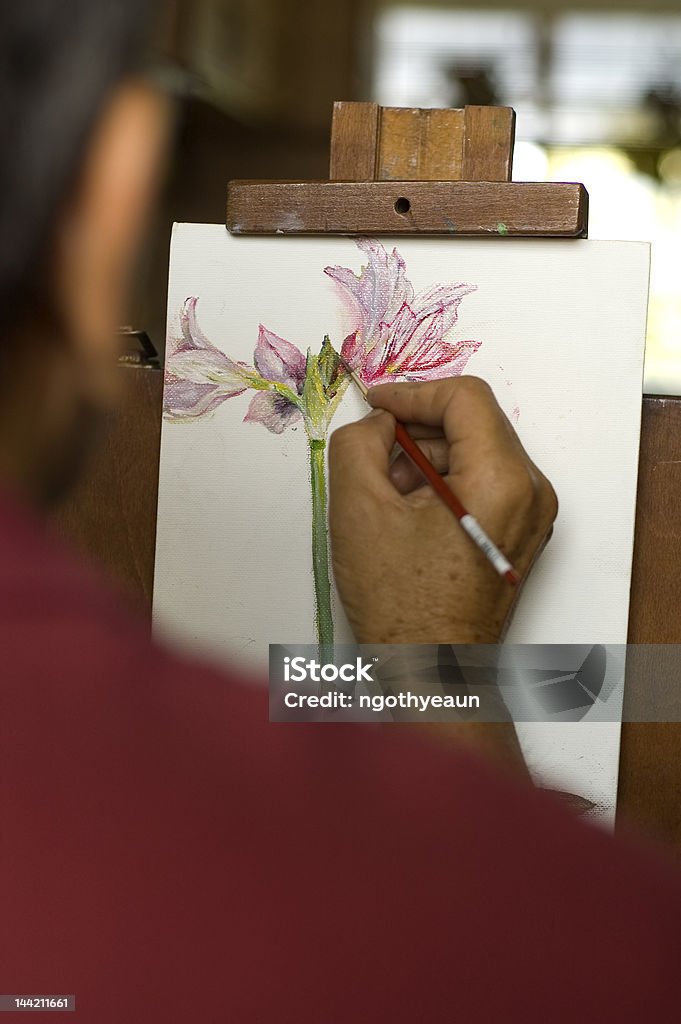 Flor cuadro al óleo en progreso - Foto de stock de Arte libre de derechos