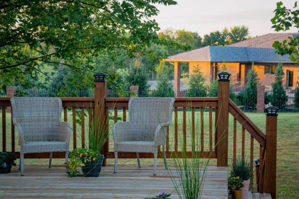 istock Scenic view of two comfortable chairs on a patio 1442116808