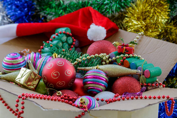 istock Christmas balls and other decorations in the box 1442117640