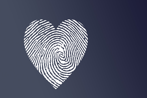 An illustration of a white heart imprint isolated on a dark blue background
