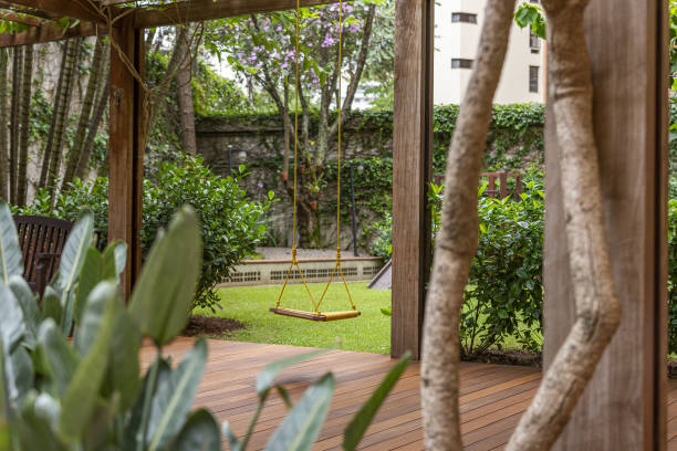 istock Selective focus shot of a swing in a garden 1442117778