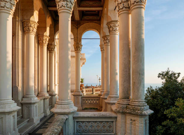 istock Old historic building with concrete columns under the bright sky 1442117864