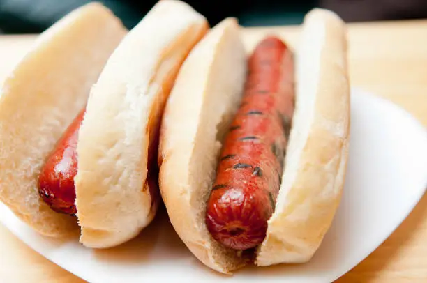 Photo of Tasty hotdogs on a plate in the white background