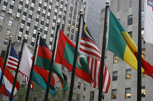 Ohio State Flags at the state capital in Capitol Square in Columbus, Ohio