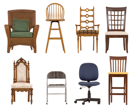 Assortment of chairs isolated of white background
