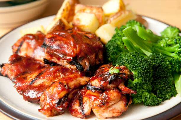 istock Chicken with barbecue sauce served with broccoli and potatoes 1442118668