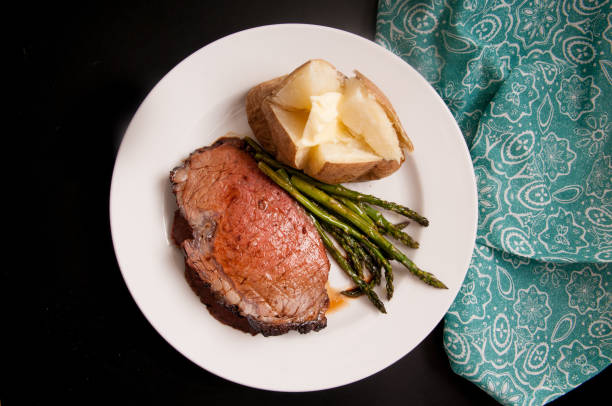 istock prime rib dinner with potato and asparagus 1442119142
