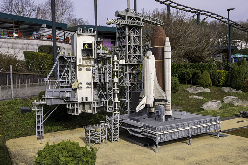 The Rocket Garden at Kennedy Space Center with the historic Saturn 1-B rocket in the foreground. The Saturn 1-B was used prior to the development of the Saturn V rocket. It propelled astronauts into Earth orbit for test flights and work on Skylab.