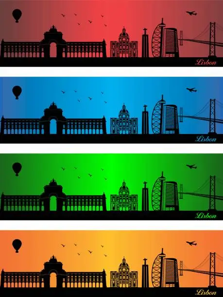 Vector illustration of Lisbon city in a four different colors
