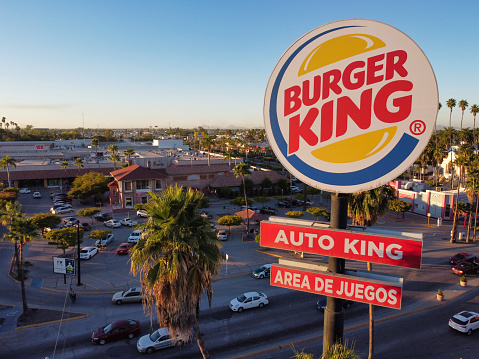 los mochis, Mexico – January 18, 2021: A closeup of a burger king billboard in downtown