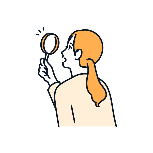Simple vector illustration material of a woman in a suit looking into a magnifying glass Simple vector illustration material of a woman in a suit looking into a magnifying glass magnification illustrations stock illustrations