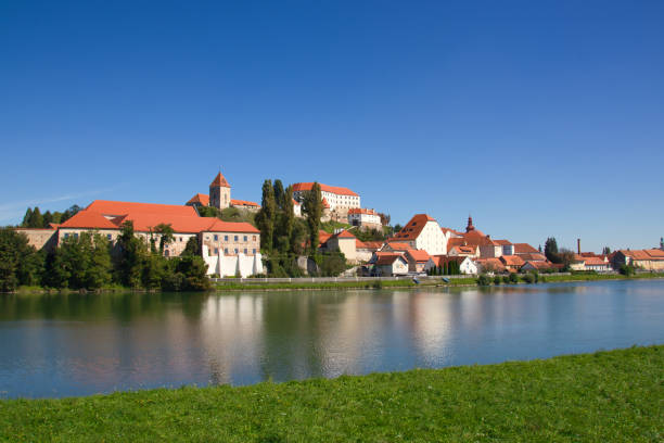 A panorama at the river with very blue sky in Ptuj, Slovenia