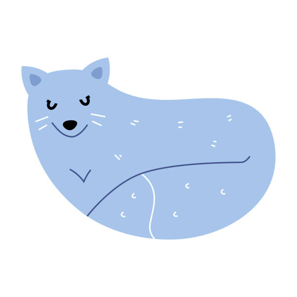 ilustrações de stock, clip art, desenhos animados e ícones de cute arctic fox character, white fox animal lying on snow and sleeping - snow white animal arctic fox