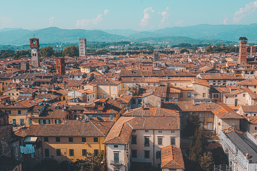 A breathtaking view of the beautiful medieval town Lucca in Tuscany, Italy