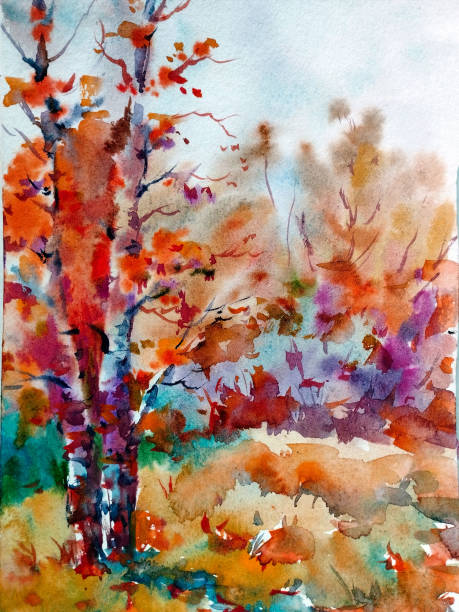 istock Watercolor colorful bright textured abstract background handmade . Mediterranean landscape . Painting of the park in autumn , made in the technique of watercolors from nature 1442123355