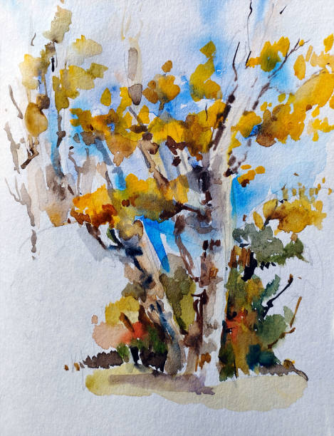 istock Watercolor colorful bright textured abstract background handmade . Mediterranean landscape . Painting of the park in autumn , made in the technique of watercolors from nature 1442123514