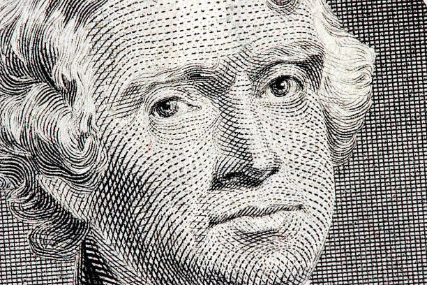 thomas jefferson primo piano di banconota da 2 dollari statunitensi - thomas jefferson foto e immagini stock
