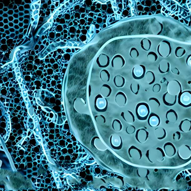 istock 3D rendering of blue virus bacteria floating in a cellular environment 1442123922