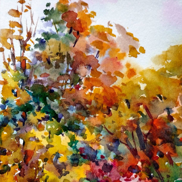 istock Watercolor colorful bright textured abstract background handmade . Mediterranean landscape . Painting of the park in autumn , made in the technique of watercolors from nature 1442124190