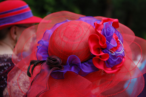 red and purple fancy hat
