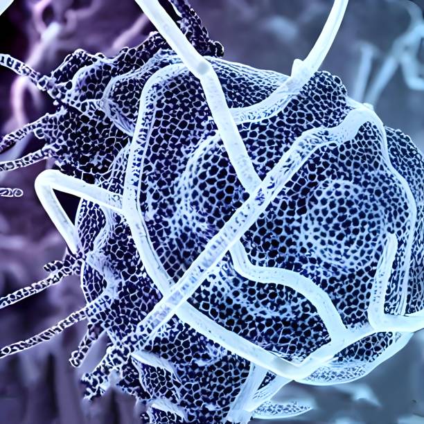 A 3D rendering of green virus bacteria floating in a cellular environment