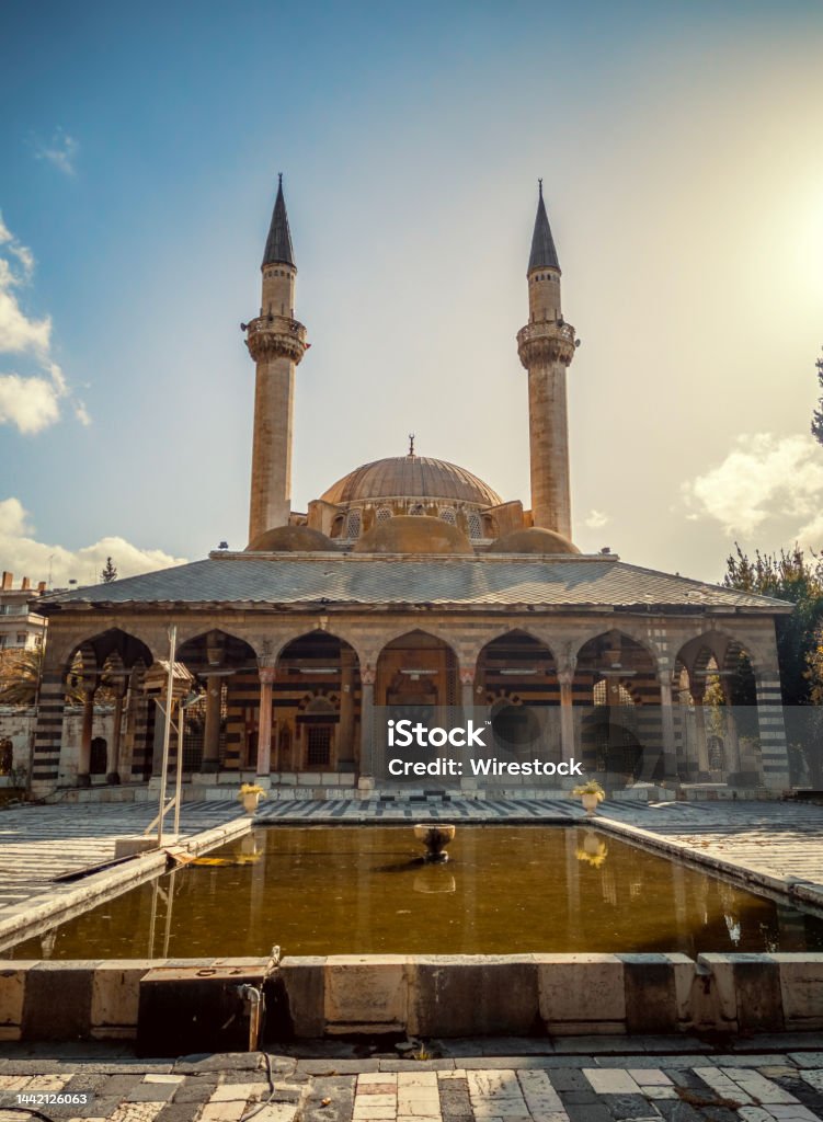 Tekkiye mosque Damascus The Tekkiye Mosque in Damascus, Syria, is located on the banks of the Barada River. It is one of the finest examples of Ottoman architecture. Damascus Stock Photo
