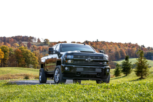 cobleskill, United States – October 05, 2020: A black Chevrolet Silverado pickup truck