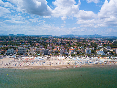 An aerial view of the Romagna coast with the beaches of Riccione, Rimini and Cattolica