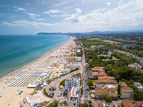 An aerial view of the Romagna coast with the beaches of Riccione, Rimini and Cattolica