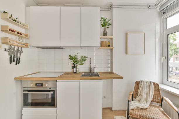 istock Beautiful renovated furnished kitchen interior design 1442126933