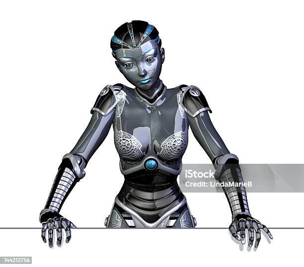 Robot Leaning On Edge Stock Photo - Download Image Now - Adult, Artificial, At The Edge Of