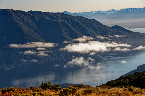 Clouds over South Fiord viewed from the Kepler Track, Fiordland National Park, Southland, south island, Aotearoa / New Zealand.