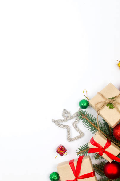 istock Christmas background with gift boxes red baubles and ribbon 1442130285