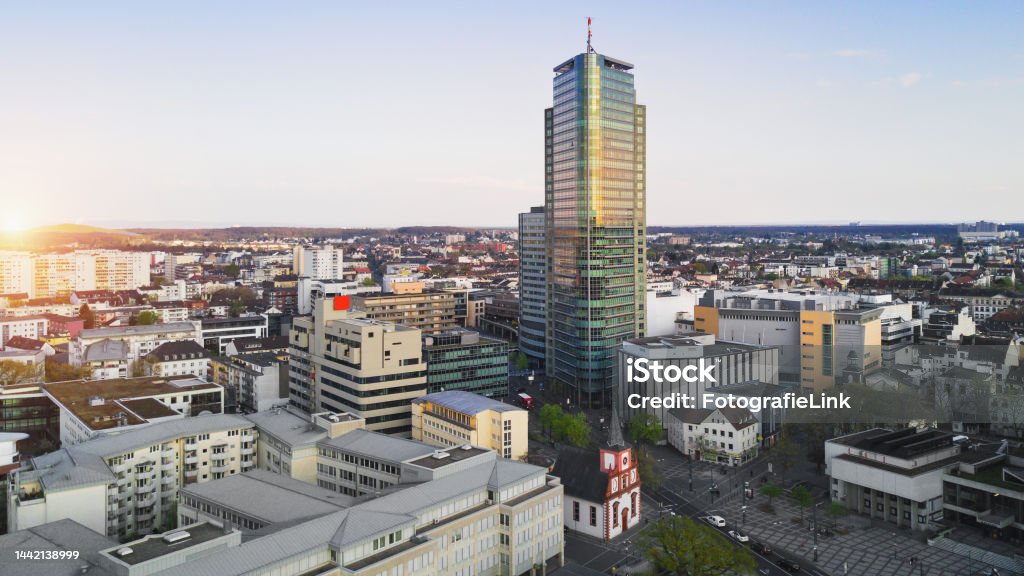 Offenbach am Main - city center from above. Above Stock Photo