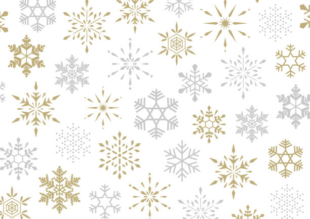 ilustraciones, imágenes clip art, dibujos animados e iconos de stock de patrón de copos de nieve dorados y plateados - gold silver backgrounds square