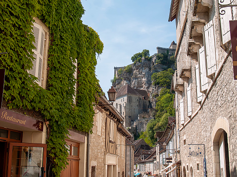 Typical street of the Village of Rocamadour, Lot department, France