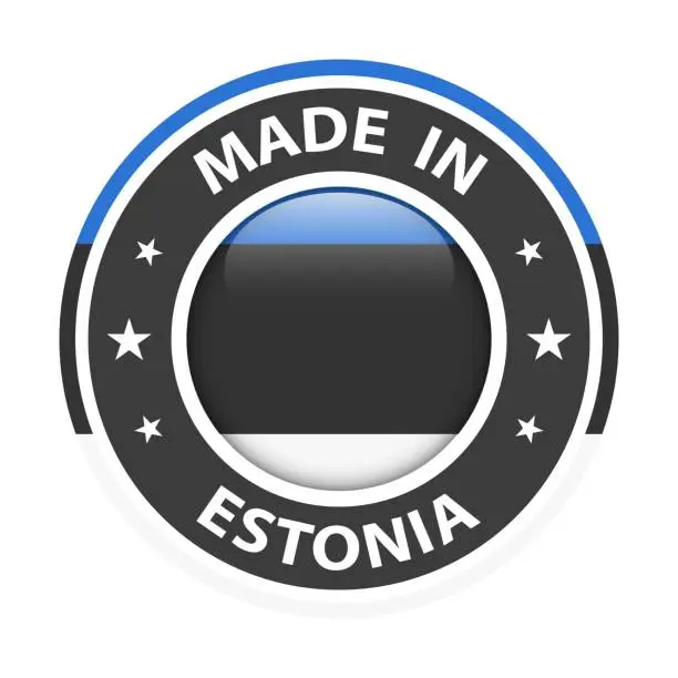 Vector illustration of Made in Estonia badge vector. Sticker with stars and national flag. Sign isolated on white background.