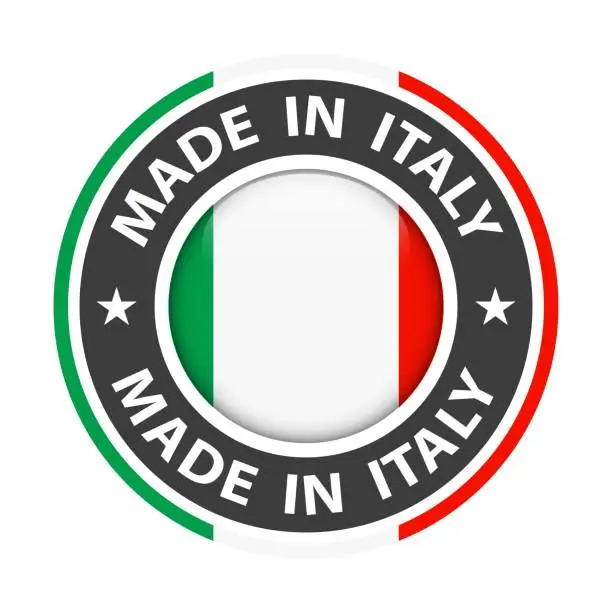 Vector illustration of Made in Italy badge vector. Sticker with stars and national flag. Sign isolated on white background.